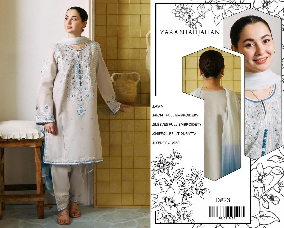 Lawn-3PC Embroidered with Digital Printed Chiffon Dupatta