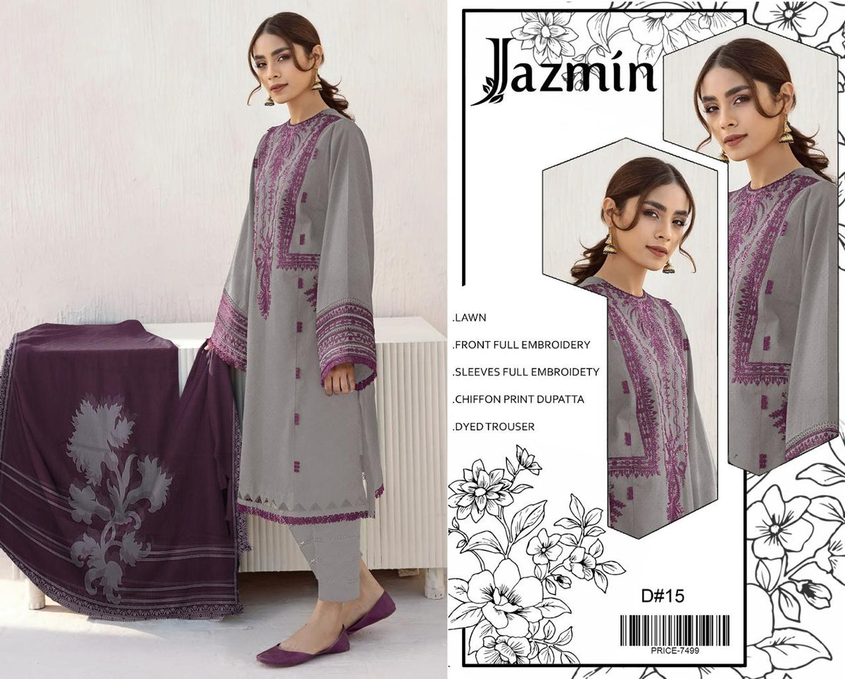 Lawn-3PC Embroidered with Digital Printed Chiffon Dupatta