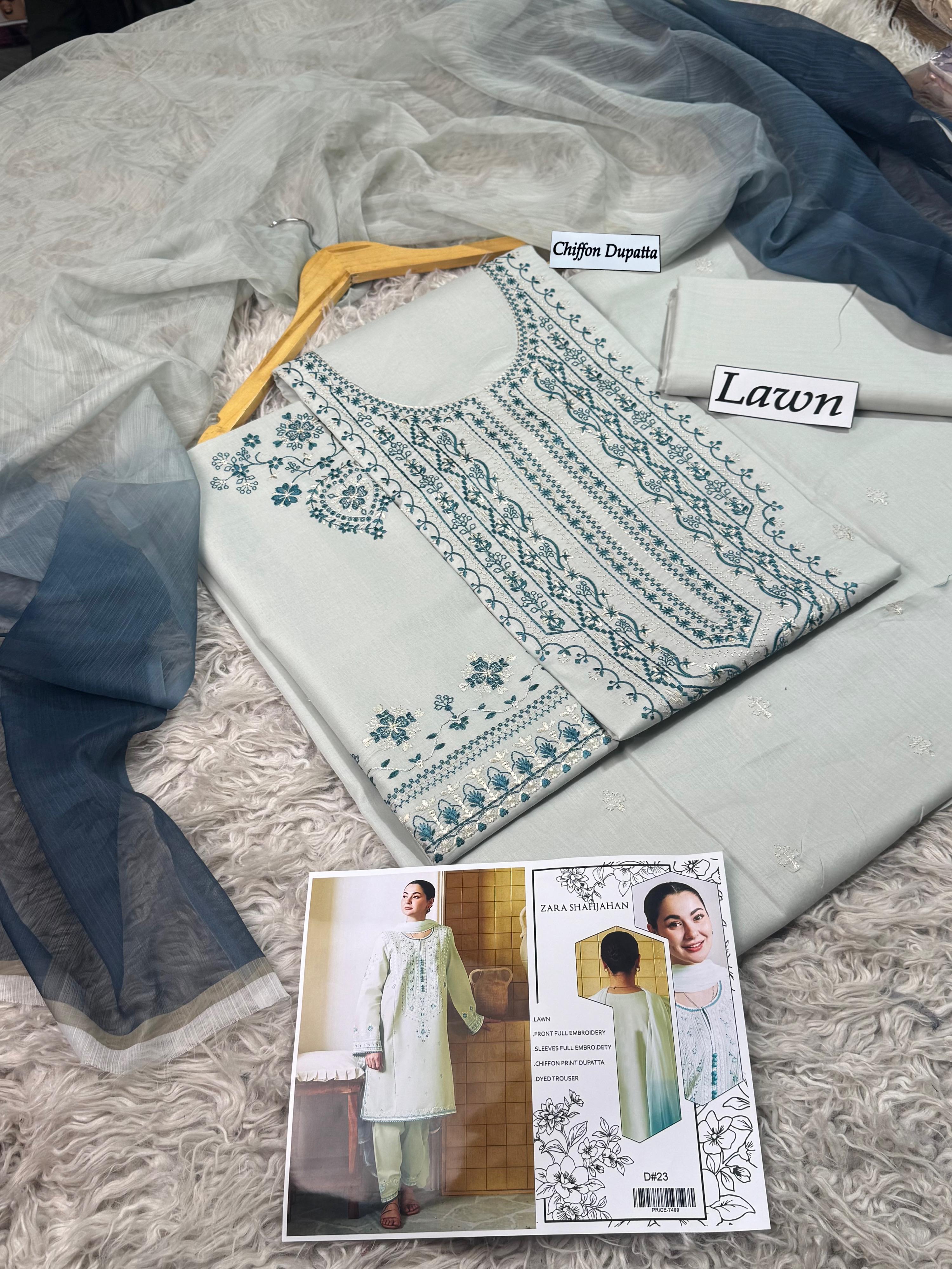 Lawn-3PC Embroidered with Digital Printed Chiffon Dupatta